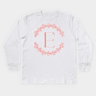 Pink Monogram- Letter E Kids Long Sleeve T-Shirt